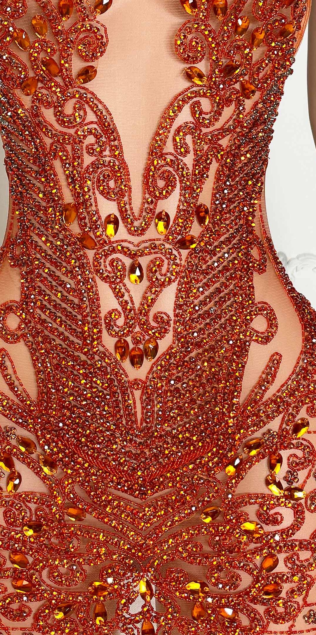 Saffron orange crystal rhinestone mini dress, photo 3 of 3
