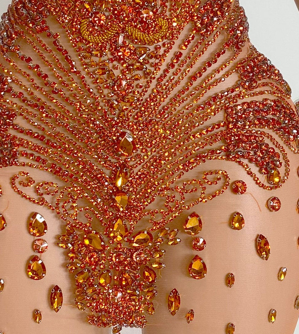 Ember orange crystal rhinestone mini dress, photo 3 of 3