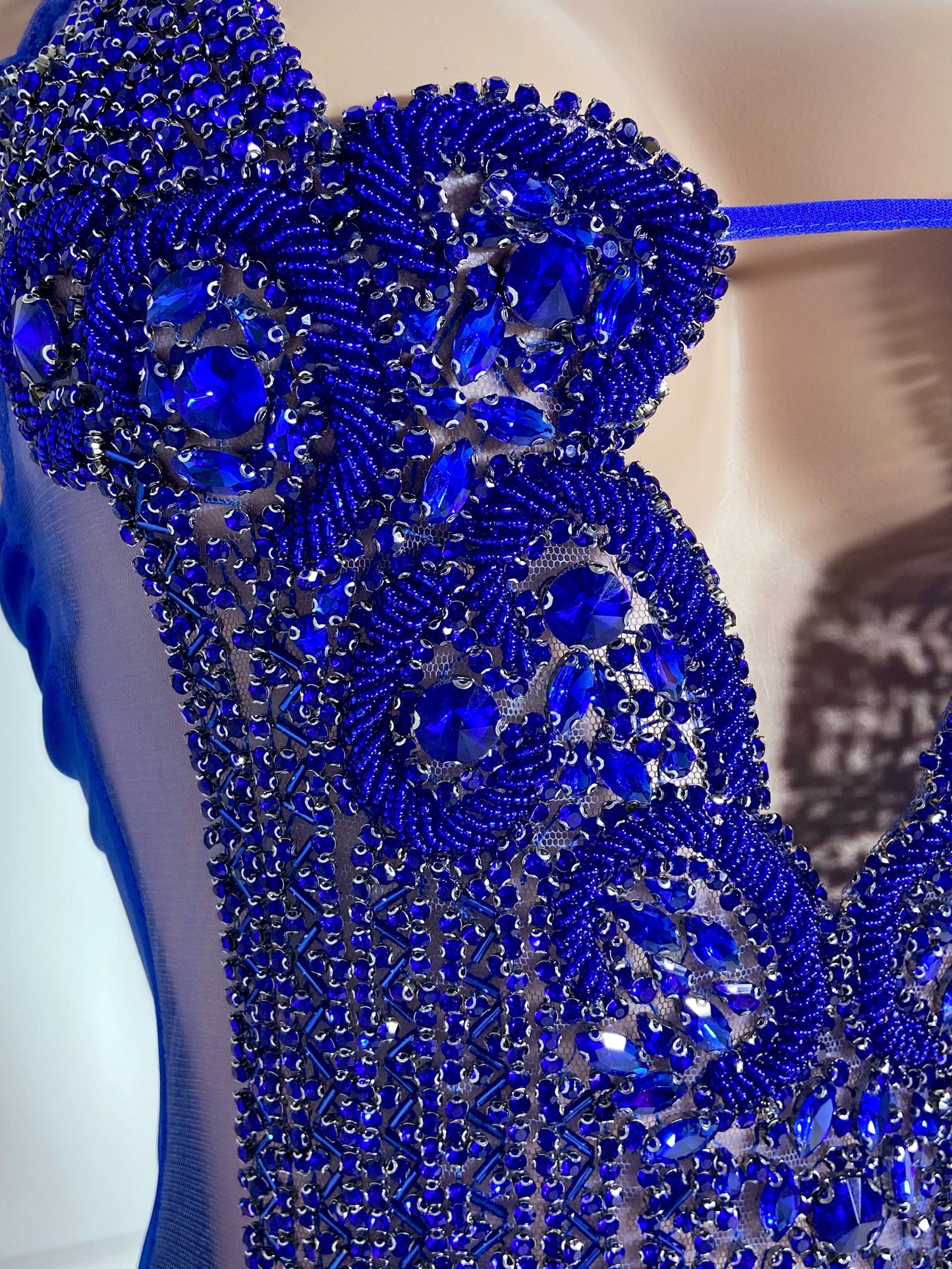 Indigo blue crystal rhinestone mini dress, photo 3 of 3