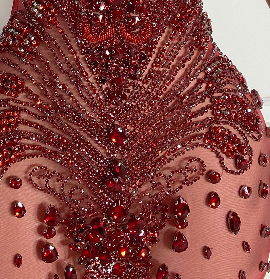 Blaze red crystal rhinestone mini dress, photo 3 of 3