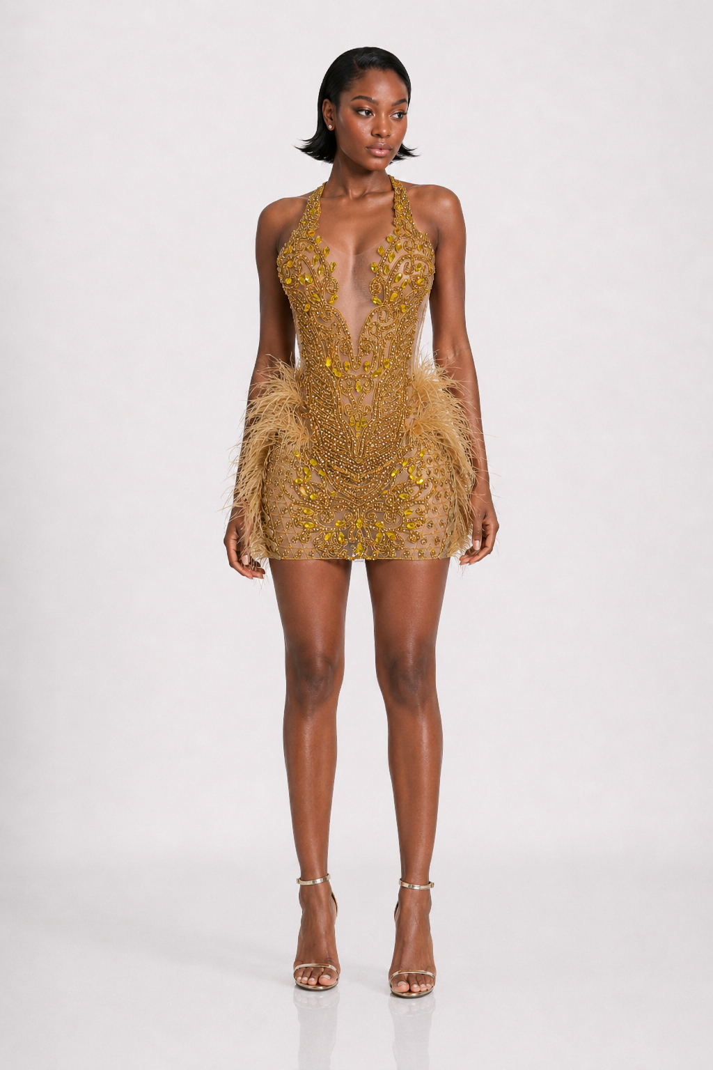 Cleo gold crystal rhinestone mini dress