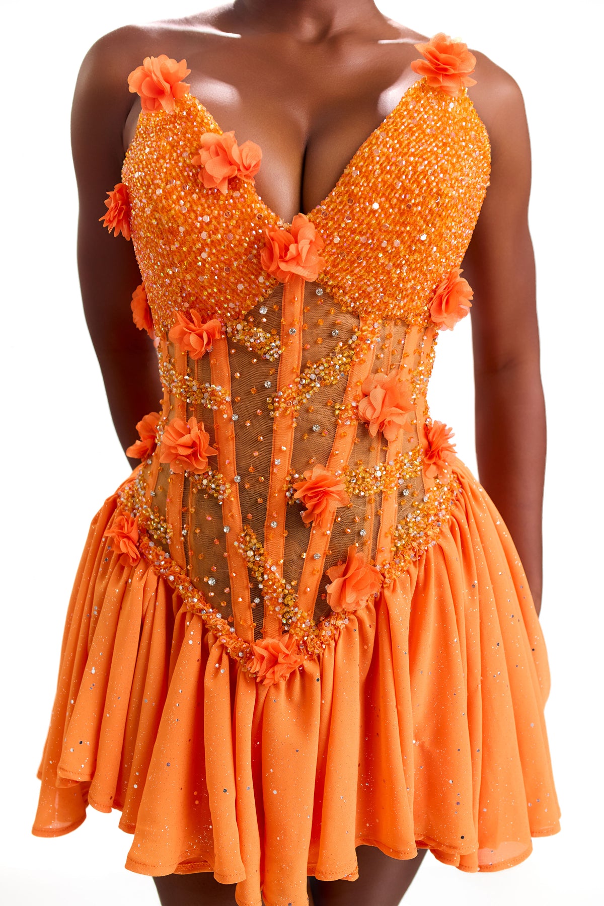 Bloom orange hand-embellished Atelier mini dress, photo 2 of 8