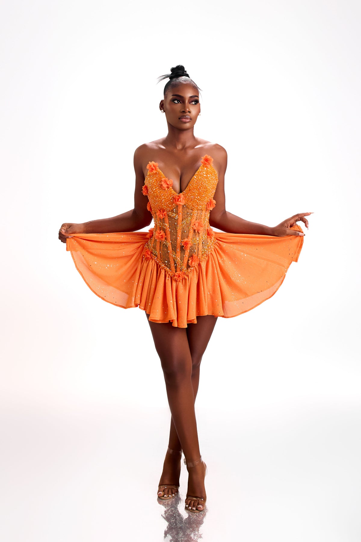 Bloom orange hand-embellished Atelier mini dress, photo 5 of 8