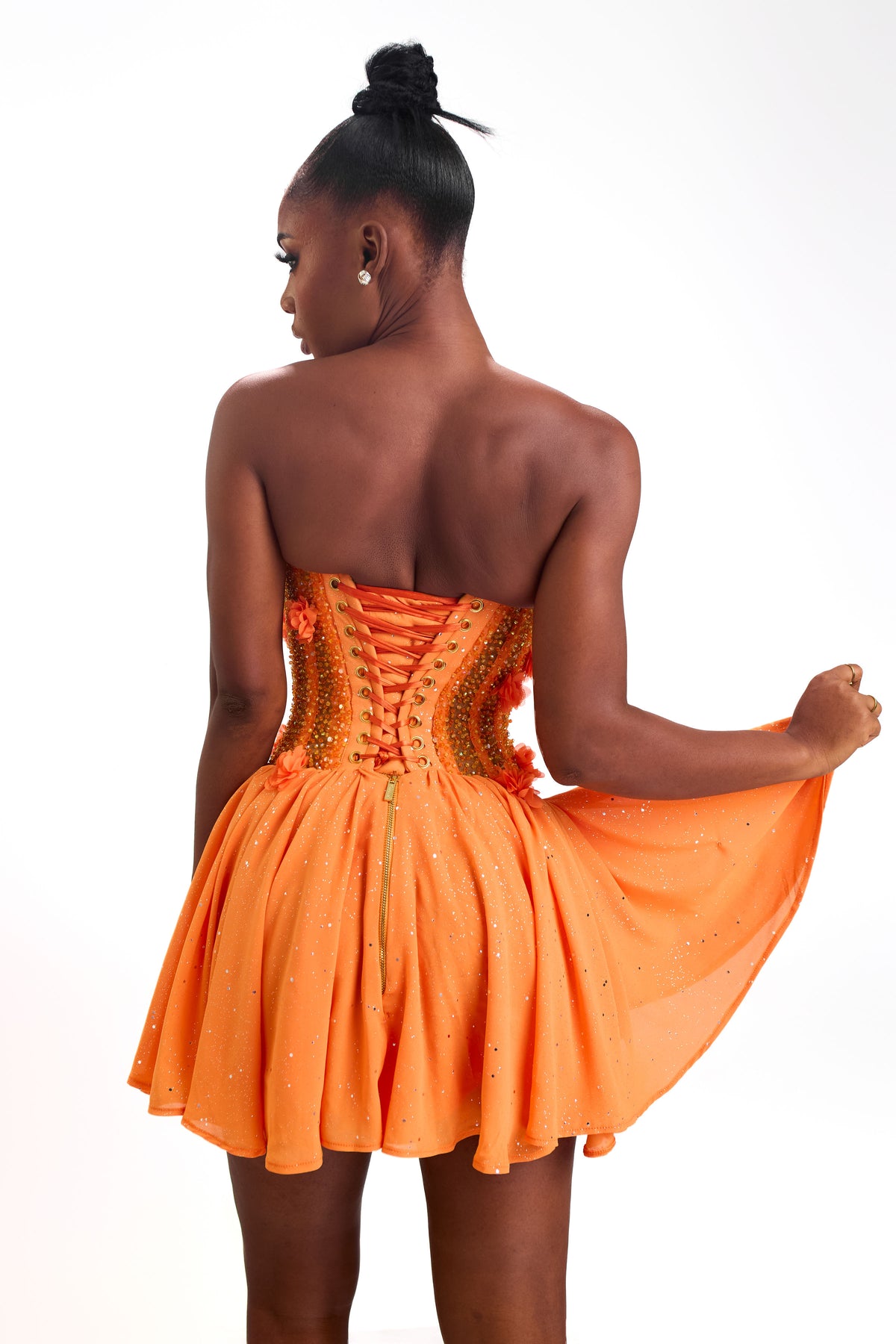 Bloom orange hand-embellished Atelier mini dress, photo 6 of 8