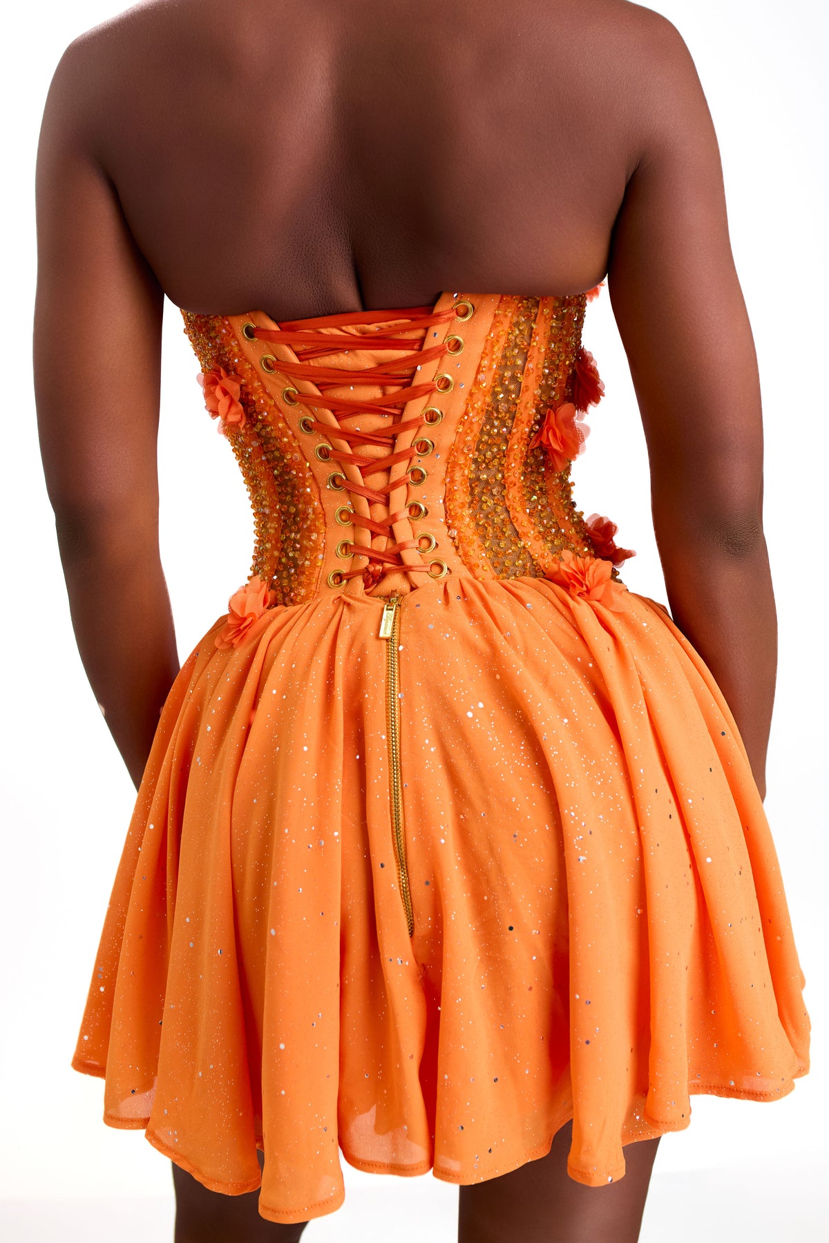 Bloom orange hand-embellished Atelier mini dress, photo 7 of 8