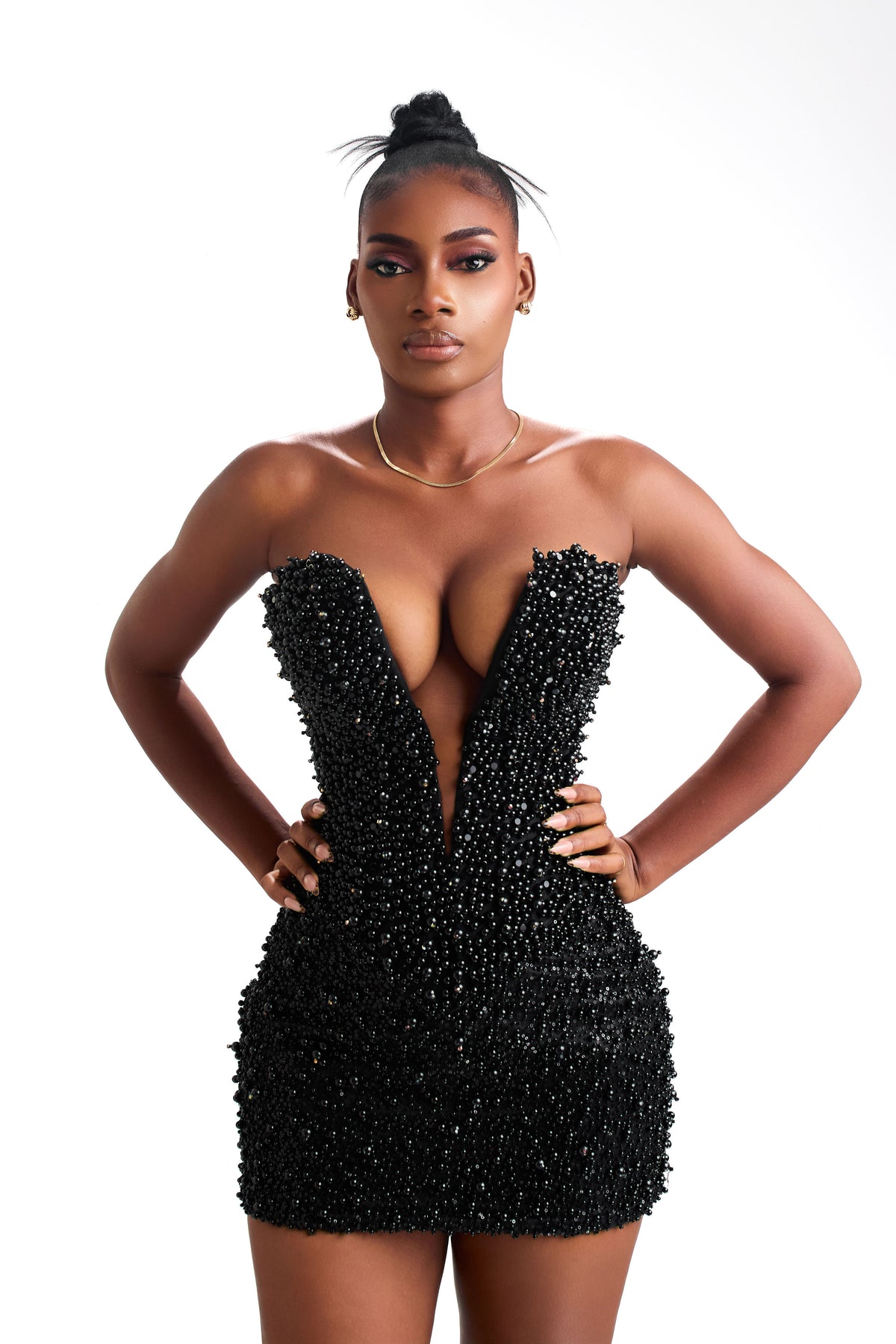 Midnight Muse black hand-embellished Atelier mini dress, photo 3 of 13