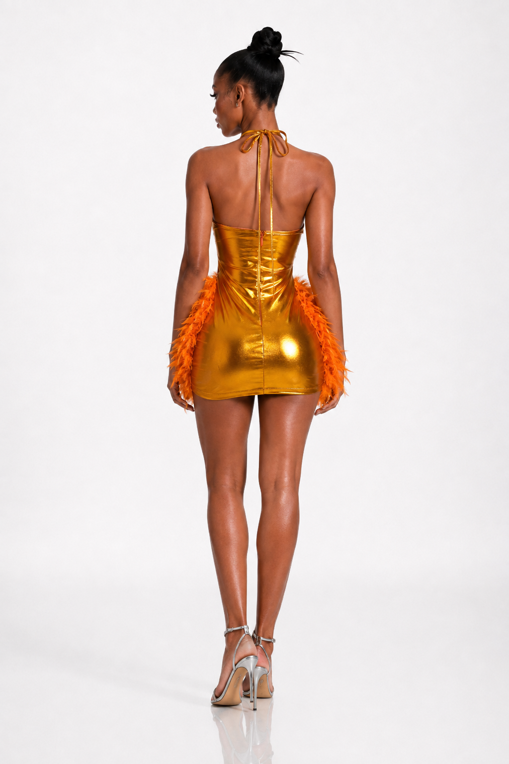 Phoenix orange crystal rhinestone mini dress, photo 2 of 3