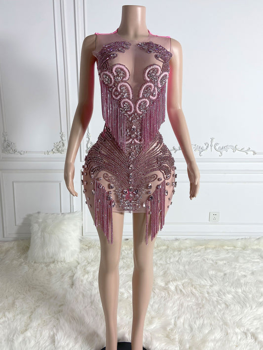 AZURA PINK Crystal Rhinestone Dress