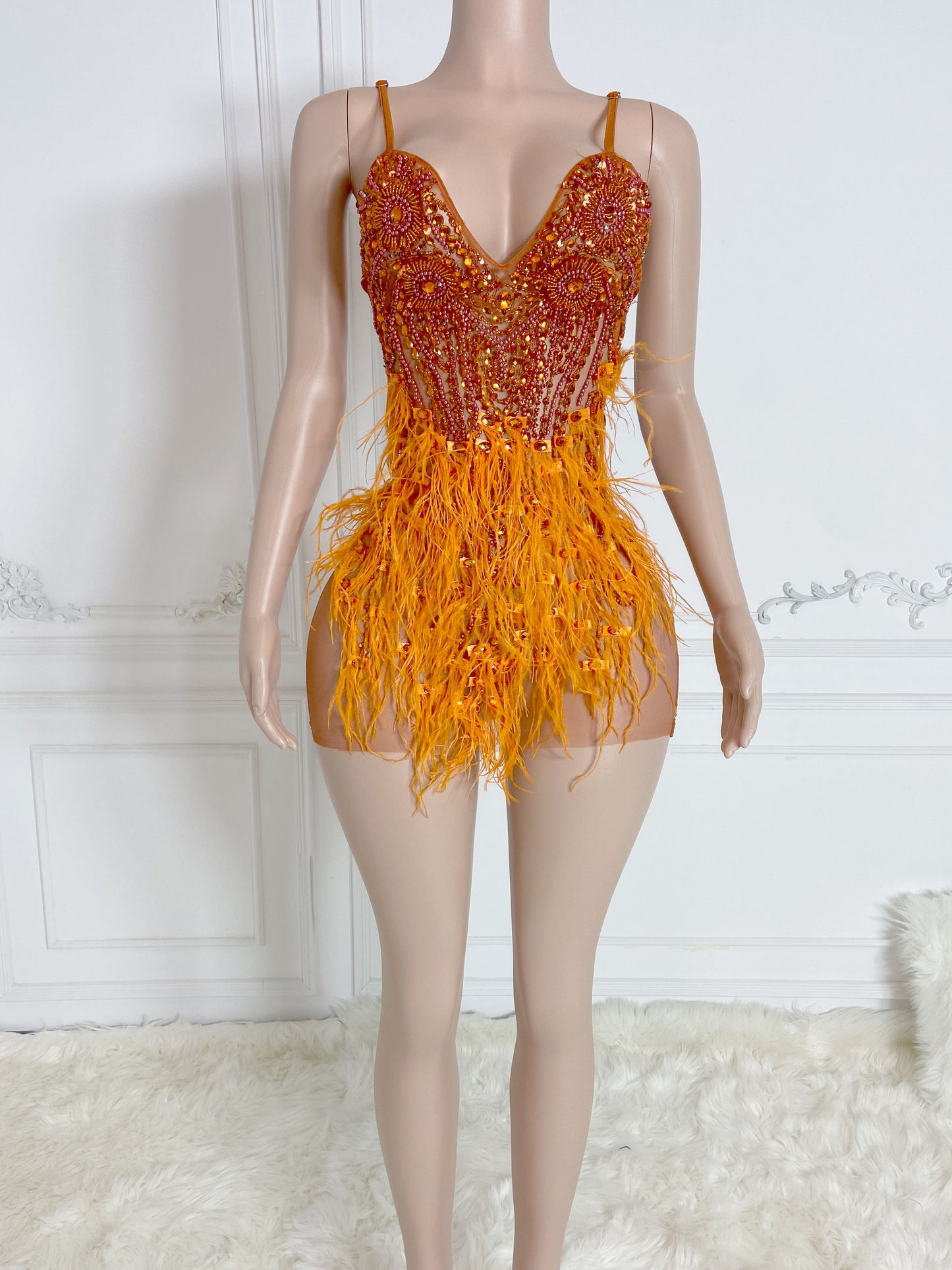 NINA ORANGE Crystal Rhinestone Dress