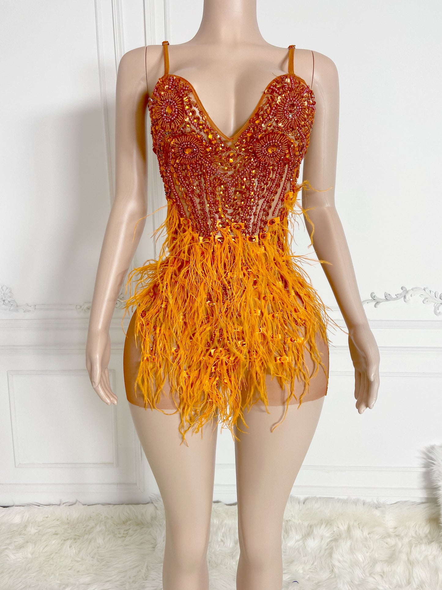 NINA ORANGE Crystal Rhinestone Dress