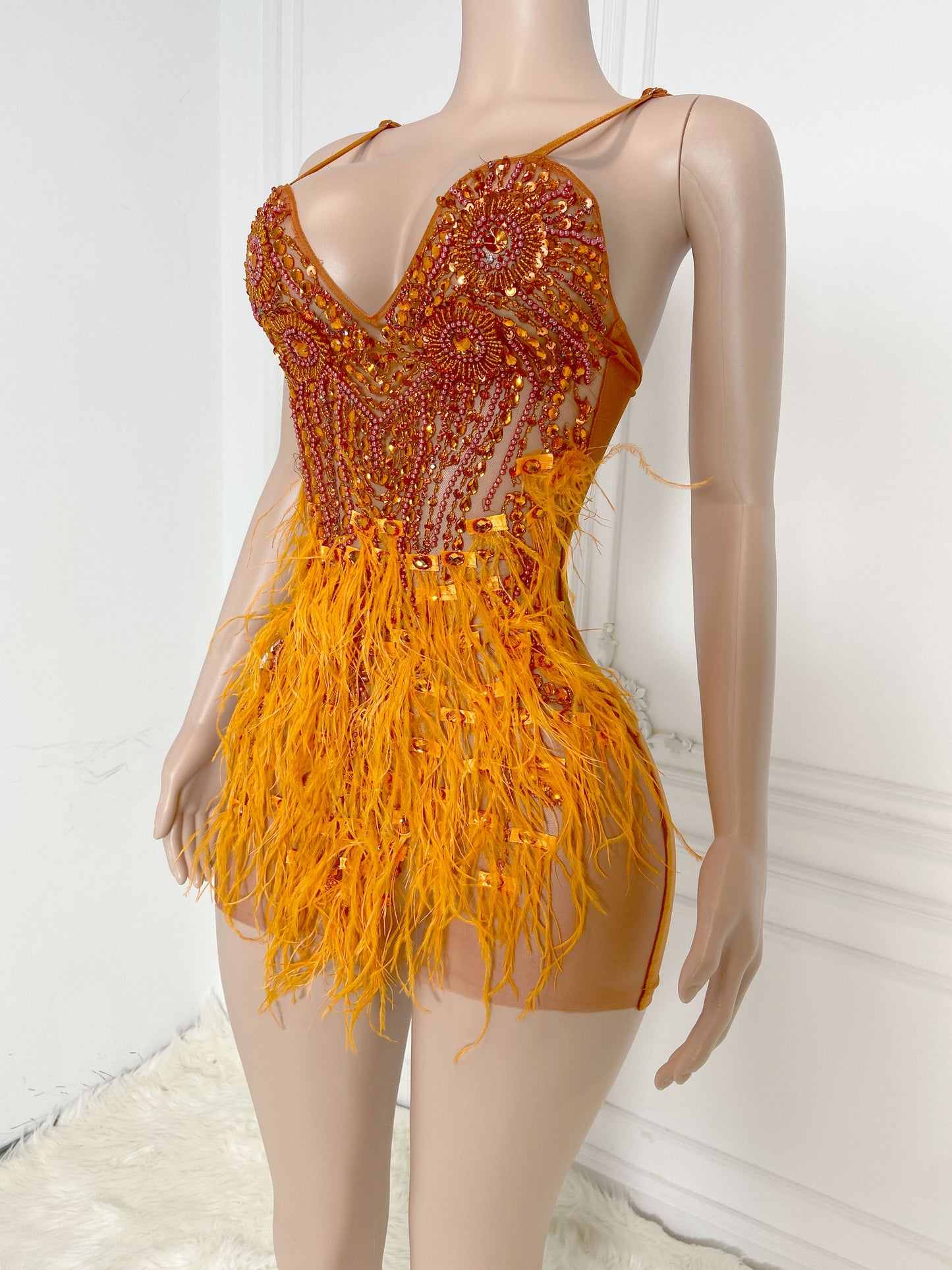 NINA ORANGE Crystal Rhinestone Dress