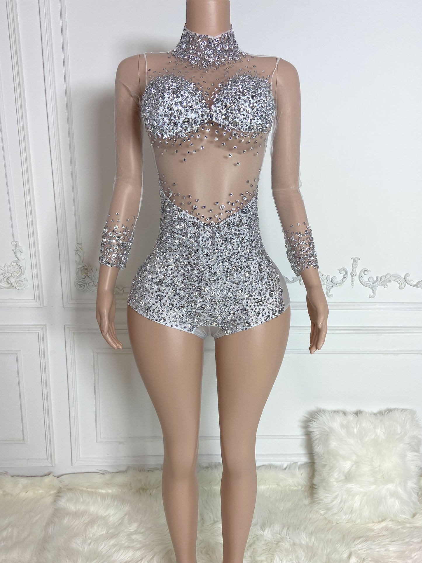 TALIA SILVER Crystal Rhinestone Jumpsuit