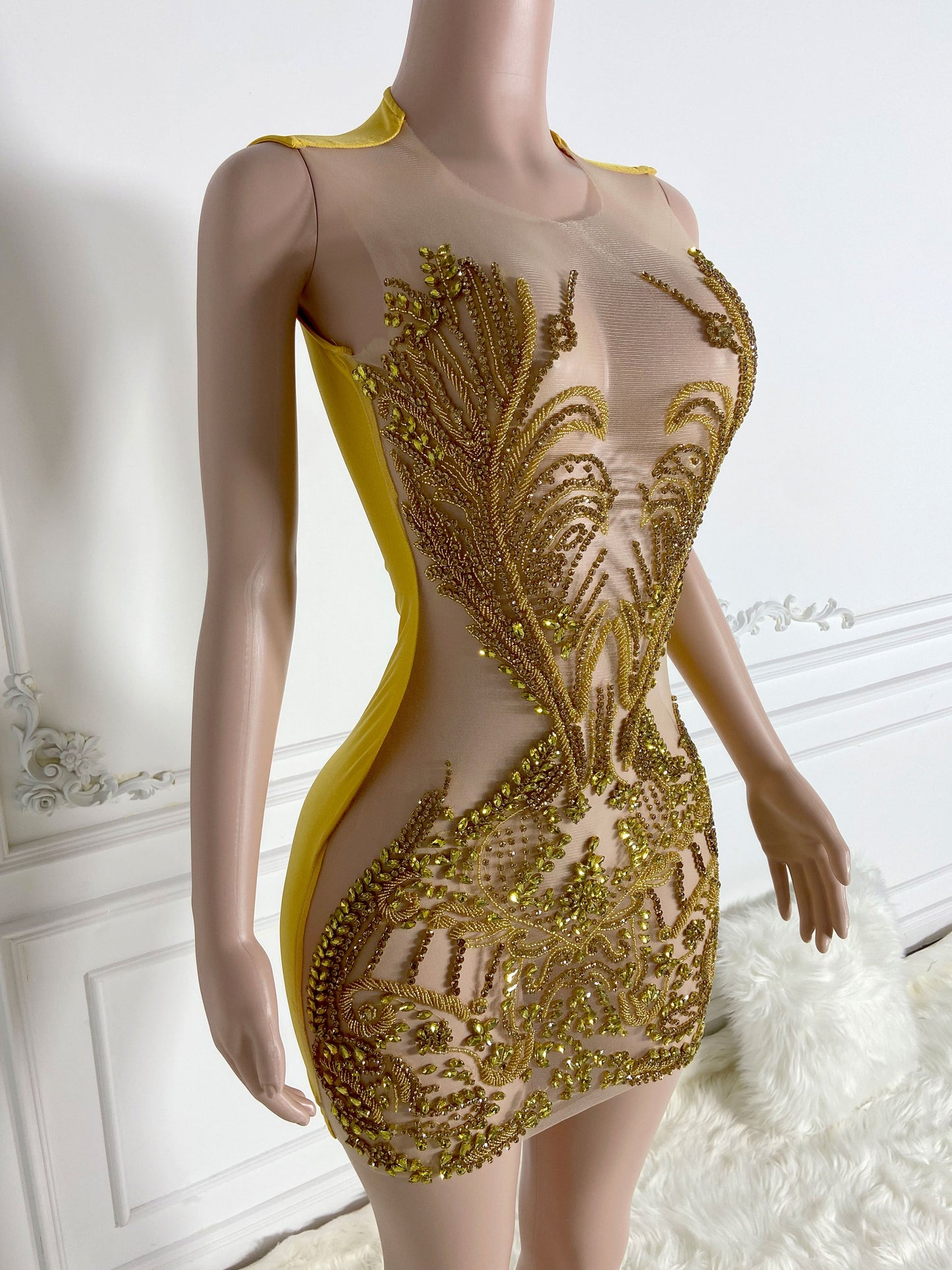 TIARA GOLD Crystal Rhinestone Dress