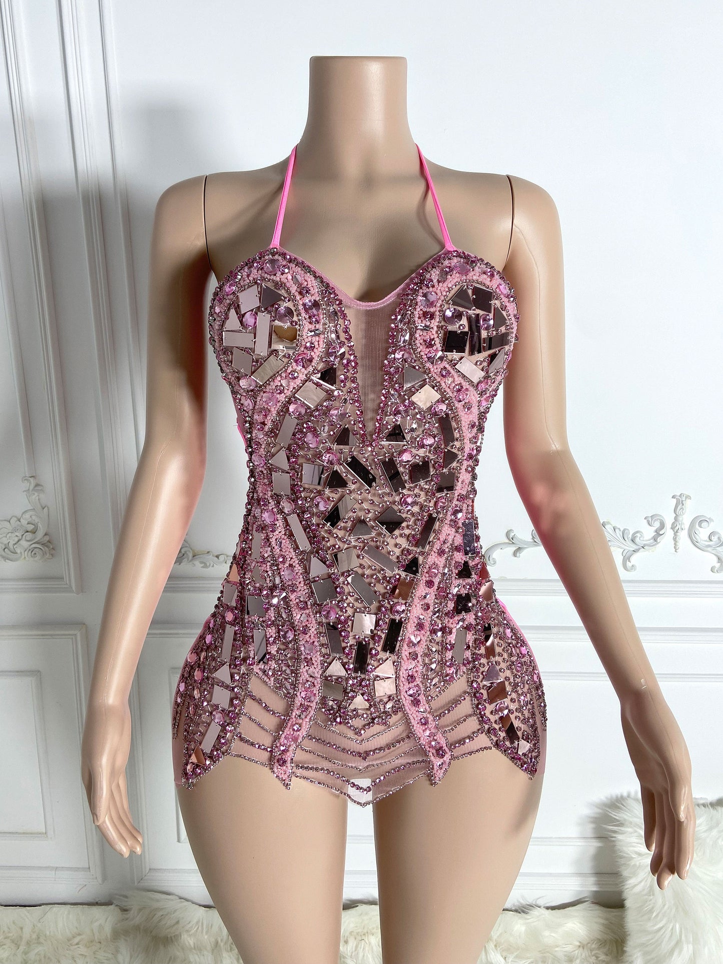 VALENTINA PINK Crystal Rhinestone Dress